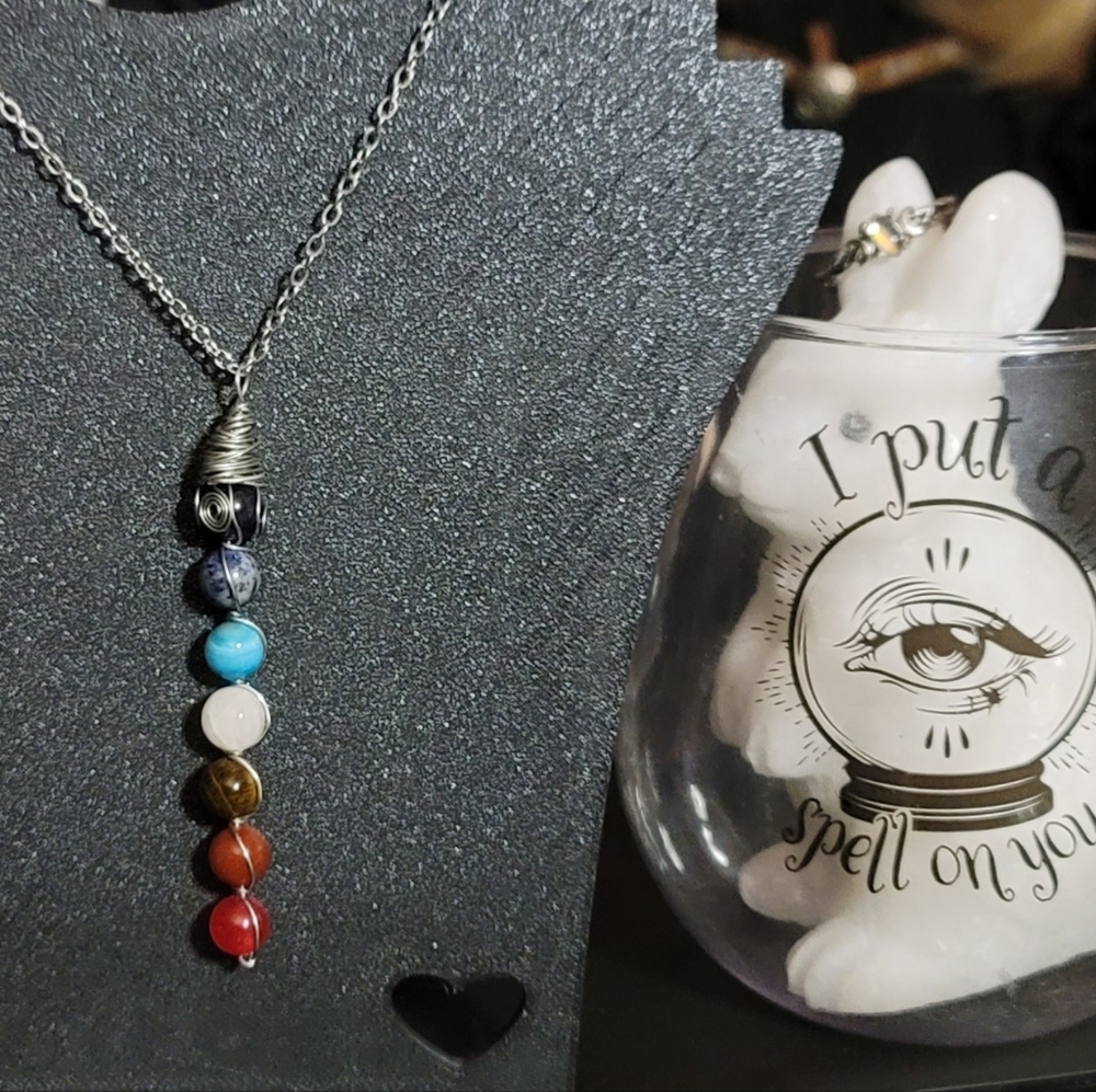 7 Chakras Pendant Necklace Real Stones
